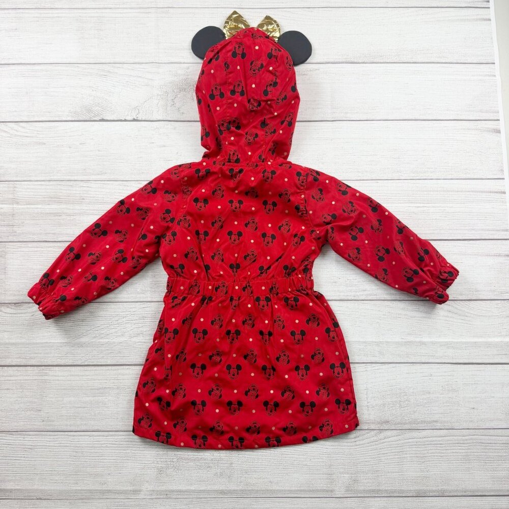 Disney Minnie Mouse Toddler Girls Red Hooded Raincoat Gold Bow Ears Jacket 3T - Picture 4 of 4